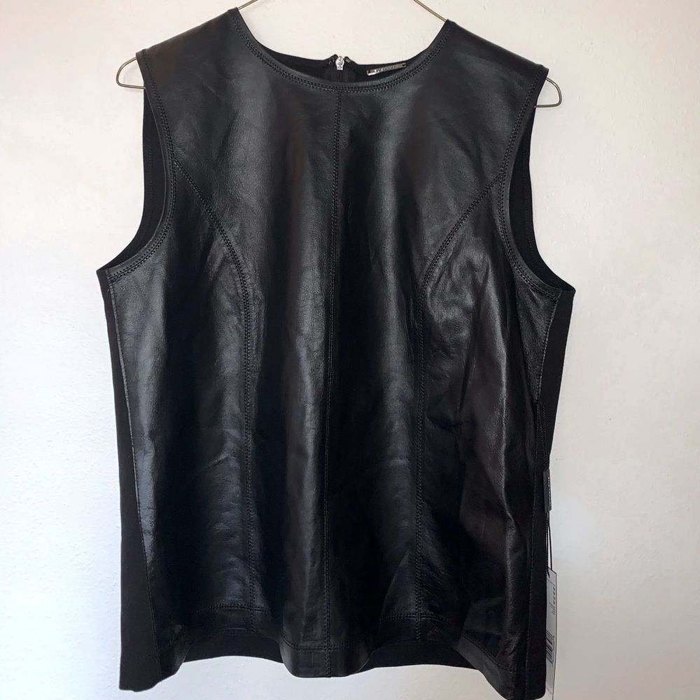 Elie Tahari Kai Leather Panel Top